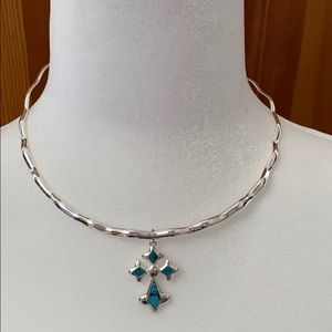 Silver collar necklace with 2 pendants